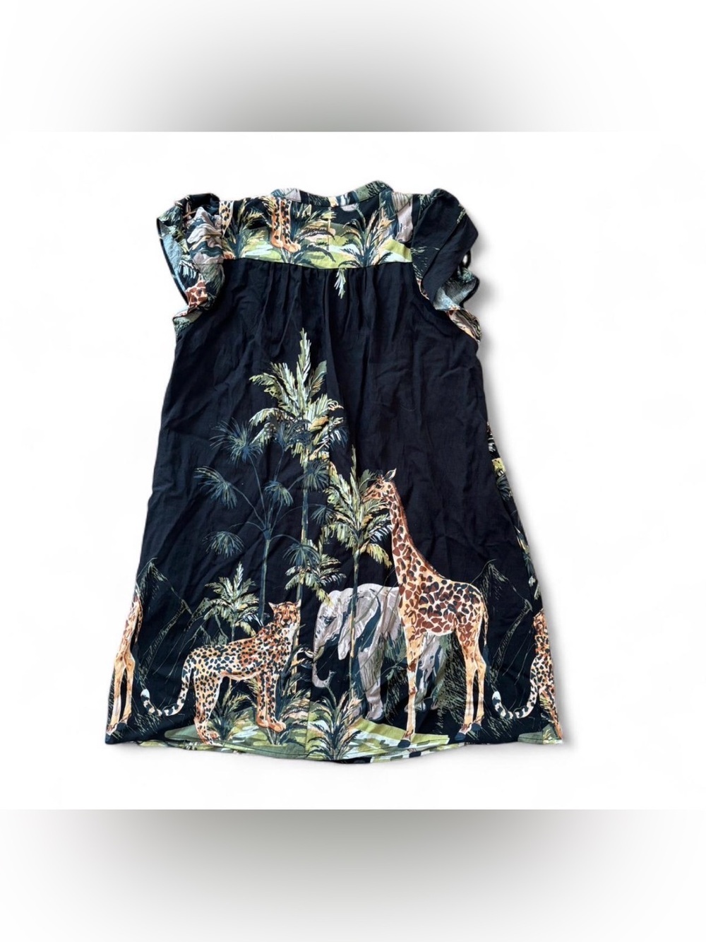 GIGIO USA Dress Medium Safari Print Ruffle Sleeve Babydoll Rayon - Picture 3 of 8